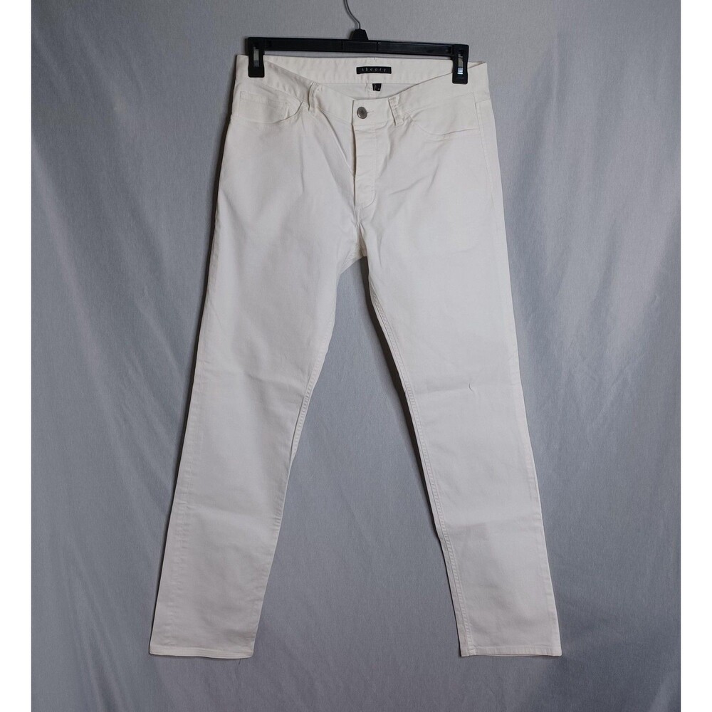 Theory Haydin Editor Jeans Mens 33x31 White Straight Leg Stretch Denim Pants